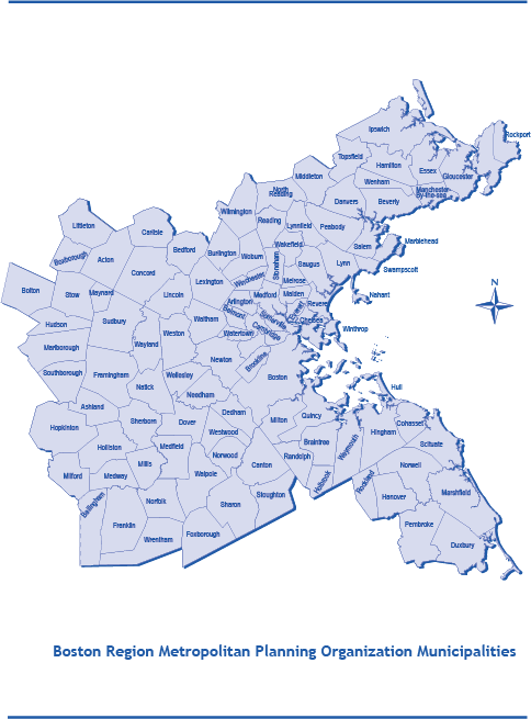 This is a map of the cities and towns in the Boston Region. There are 101 cities and towns within the Boston Region Metropolitan Planning Organization’s planning area.